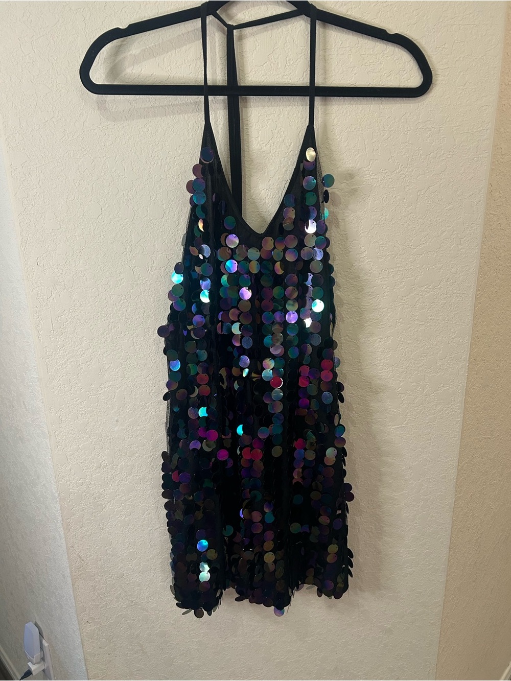ANGVNS Iridescent Sequin Black Shift Dress - Size M